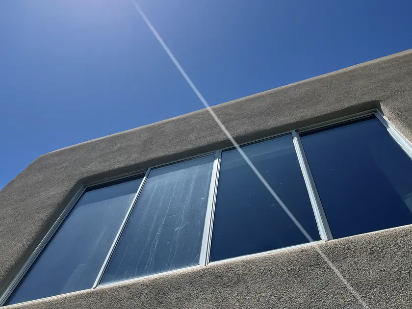 A commercial storefront with freshly cleaned glass